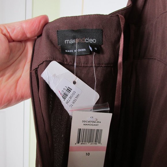 Max&Cleo Mahogany Brown Silk Chiffon Halter Dress NYE Size 10 - Picture 5 of 13